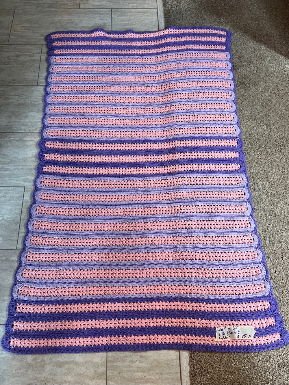 Handmade Pink & Purple Striped Crochet Toddler Blanket